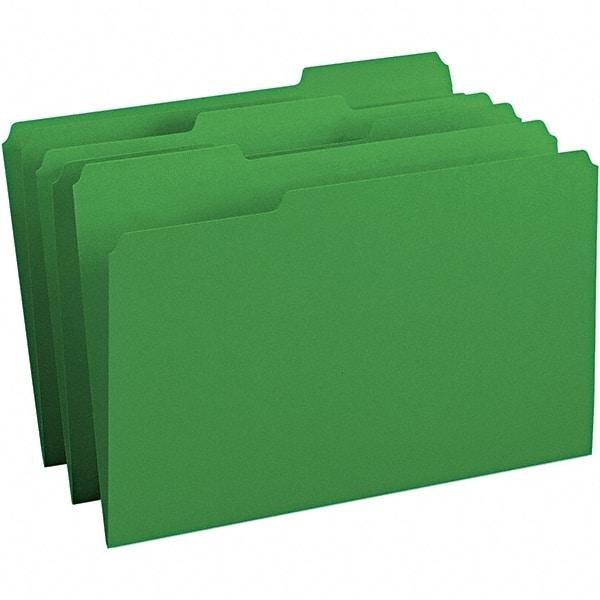 SMEAD - 14-3/4 x 9-1/2", Legal, Green, File Folders with Top Tab - 11 Point Stock, Assorted Tab Cut Location - Eagle Tool & Supply