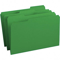 SMEAD - 14-3/4 x 9-1/2", Legal, Green, File Folders with Top Tab - 11 Point Stock, Assorted Tab Cut Location - Eagle Tool & Supply