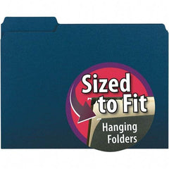 SMEAD - 11-5/8 x 9-3/16", Letter Size, Navy Blue, File Folders with Top Tab - 11 Point Stock, Assorted Tab Cut Location - Eagle Tool & Supply