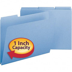 SMEAD - 11-3/4 x 9-1/2", Letter Size, Blue, File Folders with Top Tab - 23 Point Stock, Assorted Tab Cut Location - Eagle Tool & Supply