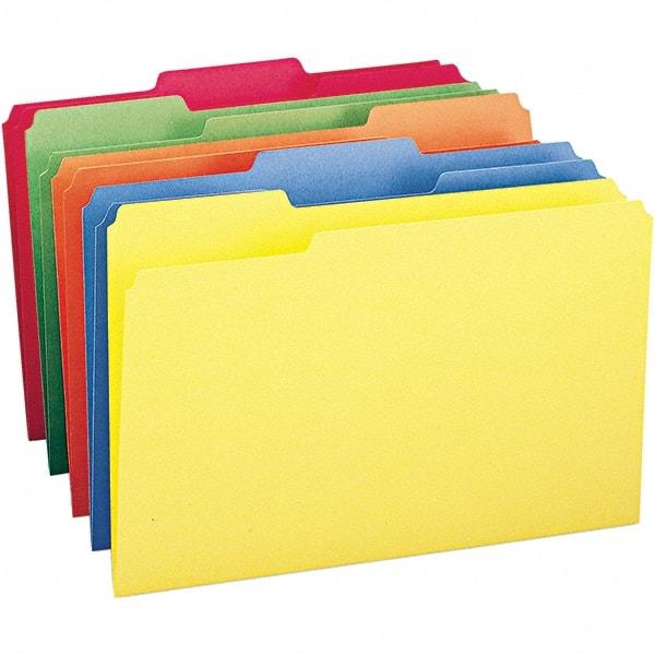 SMEAD - 14-3/4 x 9-1/2", Legal, Assorted Colors, File Folders with Top Tab - 11 Point Stock, Assorted Tab Cut Location - Eagle Tool & Supply