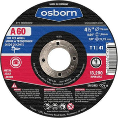 Osborn - 4-1/2" 60 Grit Aluminum Oxide Cutoff Wheel - 0.04" Thick, 7/8" Arbor, Use with Angle Grinders - Eagle Tool & Supply