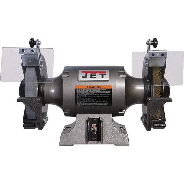 Jet - 8" Wheel Diam, 1 hp Bench Grinder - 5/8" Arbor Hole Diam, 1 Phase, 3,450 Max RPM, 115 Volts - Eagle Tool & Supply