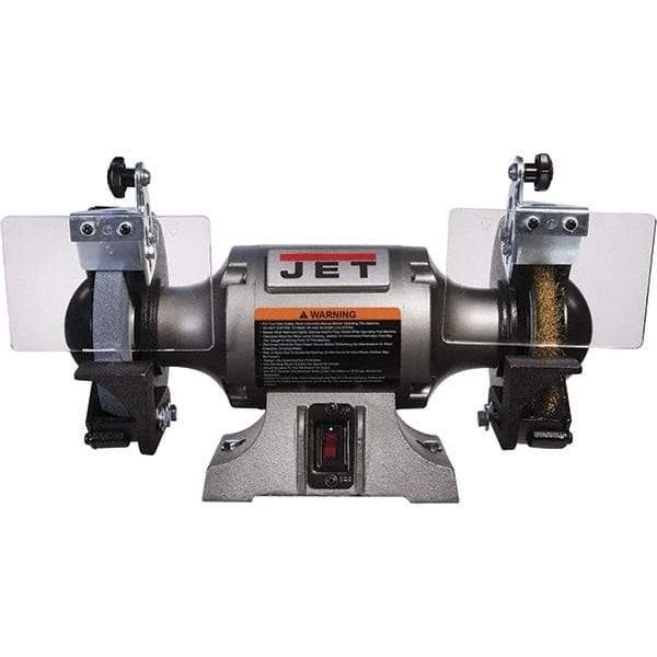 Jet - 6" Wheel Diam, 1/2 hp Bench Grinder - 1/2" Arbor Hole Diam, 1 Phase, 3,450 Max RPM, 115 Volts - Eagle Tool & Supply