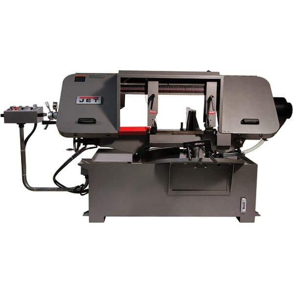 Jet - 19-1/4 x 4" Max Capacity, Semi-Automatic Variable Speed Pulley Horizontal Bandsaw - 90 to 370 SFPM Blade Speed, 230/460 Volts, 45 & 90°, 3 hp, 3 Phase - Eagle Tool & Supply