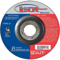 Sait - 4-1/2" Wheel Diam, 7/8" Arbor Hole, Type 27 Depressed Center Wheel - Coarse Grade, Ceramic, 13,300 Max RPM - Eagle Tool & Supply