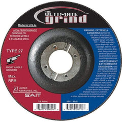 Sait - 4-1/2" Wheel Diam, 1/4" Wheel Thickness, 7/8" Arbor Hole, Type 27 Depressed Center Wheel - Coarse Grade, Zirconia Alumina, 13,300 Max RPM - Eagle Tool & Supply