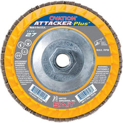 Sait - 60 Grit, 4-1/2" Disc Diam, 5/8-11 Center Hole, Type 27 Zirconia Alumina Flap Disc - 13,300 Max RPM, Plastic Backing, Arbor Attaching System, Coated - Eagle Tool & Supply