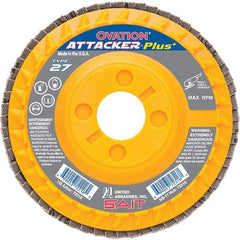 Sait - 60 Grit, 4-1/2" Disc Diam, 7/8" Center Hole, Type 27 Zirconia Alumina Flap Disc - 13,300 Max RPM, Plastic Backing, Arbor Attaching System, Coated - Eagle Tool & Supply