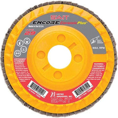 Sait - 60 Grit, 4-1/2" Disc Diam, 7/8" Center Hole, Type 29 Ceramic Flap Disc - 13,300 Max RPM, Plastic Backing, Arbor Attaching System, Coated - Eagle Tool & Supply