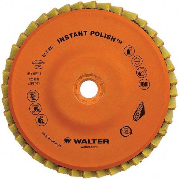 WALTER Surface Technologies - 5" Disc Diam, 5/8-11 Center Hole, Type 27 Aluminum Oxide Flap Disc - 7,300 Max RPM, Cloth Backing, Arbor Attaching System, Non-Woven - Eagle Tool & Supply