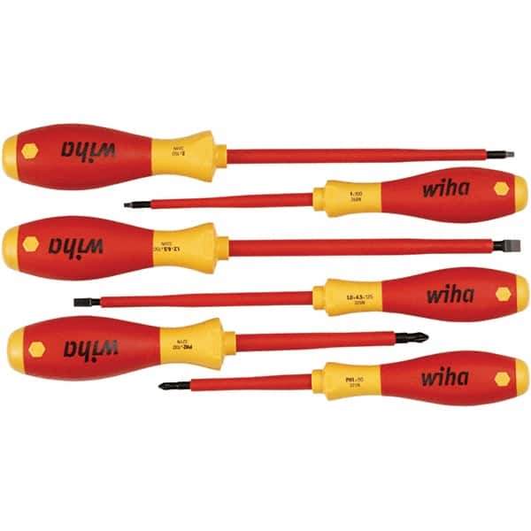 Wiha - 6 Piece Slotted, Phillips & Square Screwdriver Set - Bit Sizes: Philips #1 & #2, Comes in Vinyl Pouch - Eagle Tool & Supply
