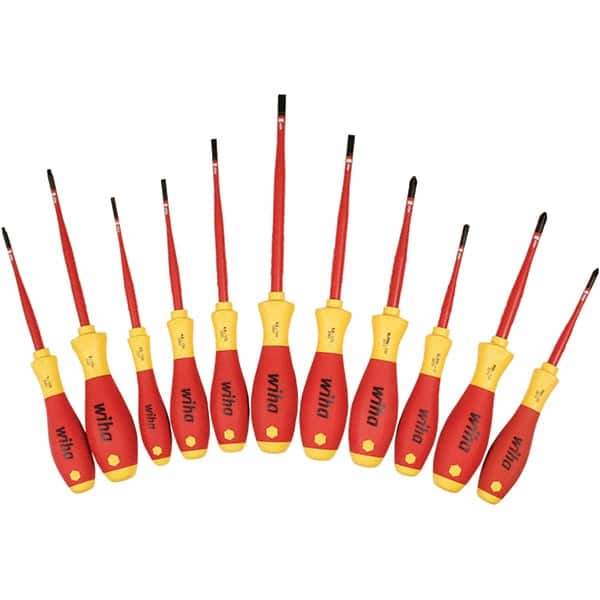 Wiha - 8 Piece Slotted, Phillips, Square & Terminal Xeno Screwdriver Set - Bit Sizes: Philips #1 & #2, Comes in Box - Eagle Tool & Supply