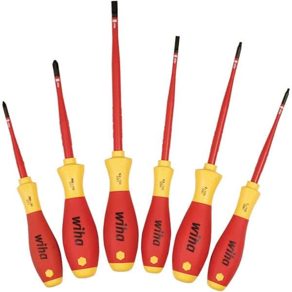 Wiha - 6 Piece Slotted, Phillips & Square Screwdriver Set - Bit Sizes: Philips #1 & #2, Comes in Box - Eagle Tool & Supply