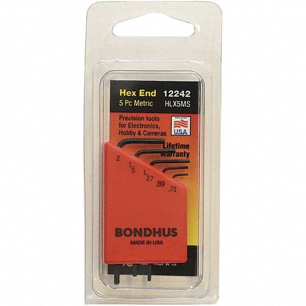 Bondhus - 5 Piece, L-Key Hex Key Set - 0.71 to 2mm Range, Protanium Steel - Eagle Tool & Supply