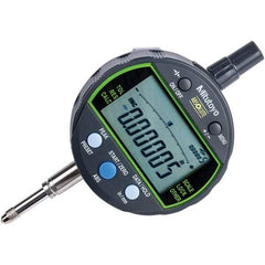Mitutoyo - 0 to 1/2" Range, 0.00005, 0.0001 & 0.0005" Graduation, Electronic Drop Inidicator - Flat Back, 0.0001" Accuracy, LCD Display, Inch & Metric - Eagle Tool & Supply