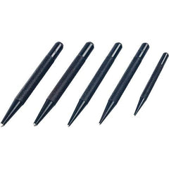 Mitutoyo - 5 Piece, 1/16 to 5/32", Pin Punch Set - Round Shank, Comes in Plastic Sleeve - Eagle Tool & Supply