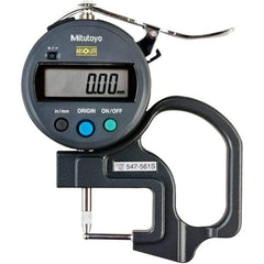 Mitutoyo - 0mm to 12mm Measurement, 0.01mm Resolution Electronic Thickness Gage - Accurate up to 0.001", 1.5 N Measuring Force - Eagle Tool & Supply