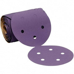 3M - 5" Diam, 320 Grit Ceramic Adhesive PSA Disc - Extra Fine Grade, Purple, Polyester Backing, Flexible, 12,000 Max RPM, Use with Random Orbital Sanders - Eagle Tool & Supply