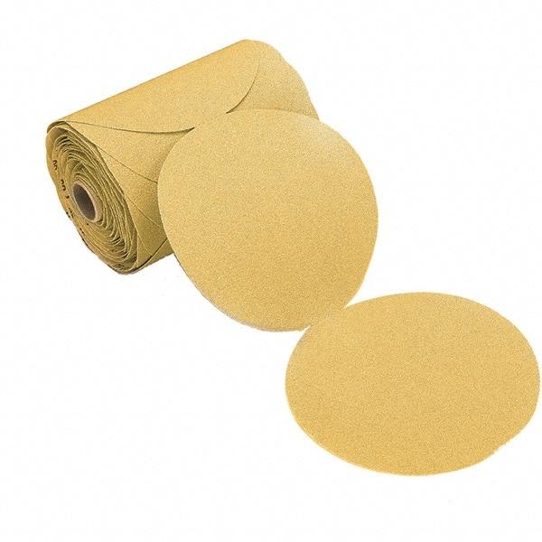 Mirka - 6" Diam, 220 Grit Aluminum Oxide Adhesive PSA Disc - Gold, C Weighted Backing, Flexible, 12,000 Max RPM, Use with Random Orbital Sanders - Eagle Tool & Supply