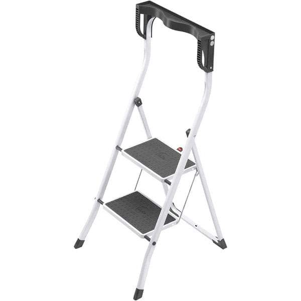 Hailo - 2 Steps, 3' 6" High, EN14183 Rating, Tubular Steel Step Ladder - 330 Lb Capacity, 18-29/32" Base Width - Eagle Tool & Supply
