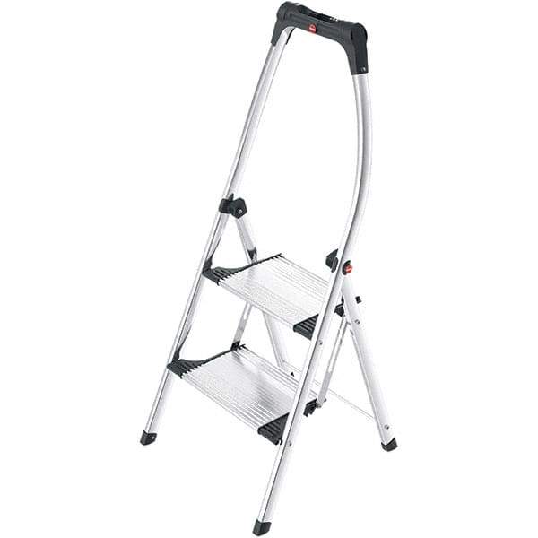 Hailo - 2 Steps, 3' 9" High, EN14183 Rating, Aluminum Step Ladder - 330 Lb Capacity, 20-15/32" Base Width - Eagle Tool & Supply