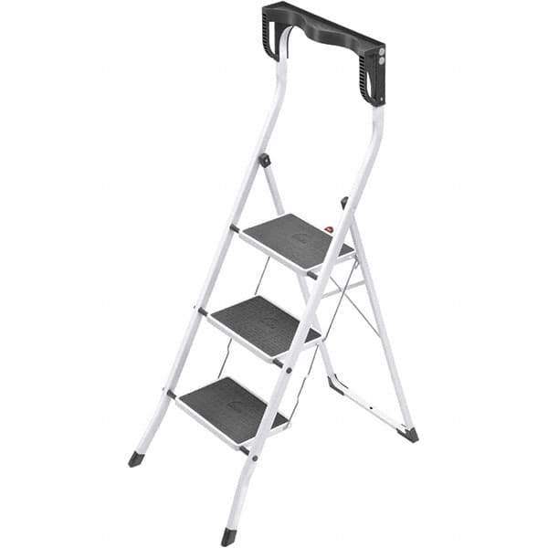 Hailo - 3 Steps, 4' 3" High, EN14183 Rating, Tubular Steel Step Ladder - 330 Lb Capacity, 18-29/32" Base Width - Eagle Tool & Supply