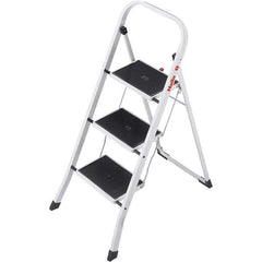 Hailo - 3 Steps, 3' 5" High, EN14183 Rating, Tubular Steel Step Ladder - 330 Lb Capacity, 18-1/2" Base Width - Eagle Tool & Supply