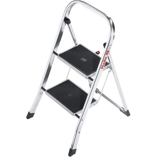 Hailo - 2 Steps, 2' 7" High, EN14183 Rating, Aluminum Step Ladder - 330 Lb Capacity, 18-1/2" Base Width - Eagle Tool & Supply