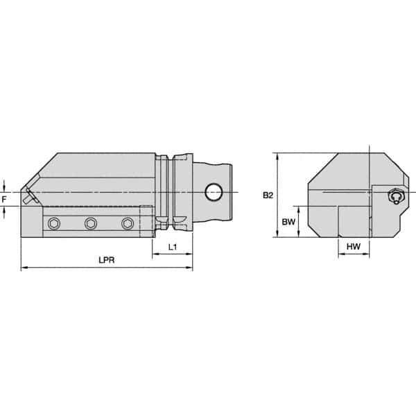 Kennametal - Right Hand Cut, KM4X63 Modular Connection, Square Shank Lathe Modular Clamping Unit - 31.95mm Square Shank Length, 63mm Square Shank Diam, 171.95mm OAL, Through Coolant, Series KM4X63 - Exact Industrial Supply