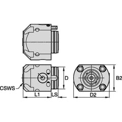 Kennametal - Neutral Cut, KM4X63 Modular Connection, Adapter/Mount Lathe Modular Clamping Unit - 20mm Square Shank Length, 63mm Square Shank Diam, 100mm OAL, Through Coolant, Series KM4X63 - Exact Industrial Supply