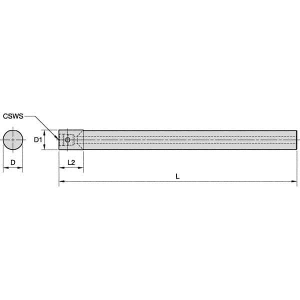 Kennametal - Neutral Cut, KM2016 Modular Connection, Round Shank Lathe Modular Clamping Unit - 217.84mm Square Shank Length, 20mm Square Shank Diam, 242.84mm OAL, Through Coolant, Series KM Micro - Exact Industrial Supply