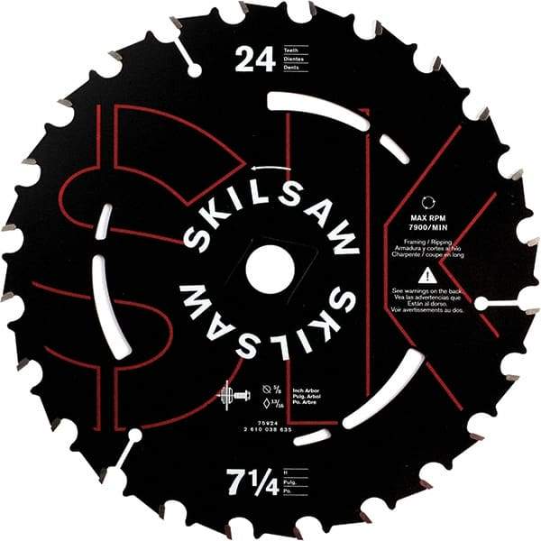 Skilsaw - 7-1/4" Diam, 5/8" Arbor Hole Diam, 24 Tooth Wet & Dry Cut Saw Blade - Carbide-Tipped, Cutoff Action, Diamond Arbor - Eagle Tool & Supply