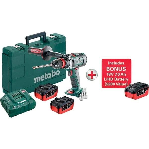 Metabo - 18 Volt 1/2" Chuck Pistol Grip Handle Cordless Drill - 0-500 & 0-2050 & 3800 RPM, Keyless Chuck, Reversible, 3 Lithium-Ion Batteries Included - Eagle Tool & Supply