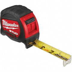 Milwaukee Tool - 16' x 1" Yellow Steel Blade Tape Measure - 1/16" & 1/10' Graduation, Inch Graduation Style, Red/Black Plastic Case - Eagle Tool & Supply