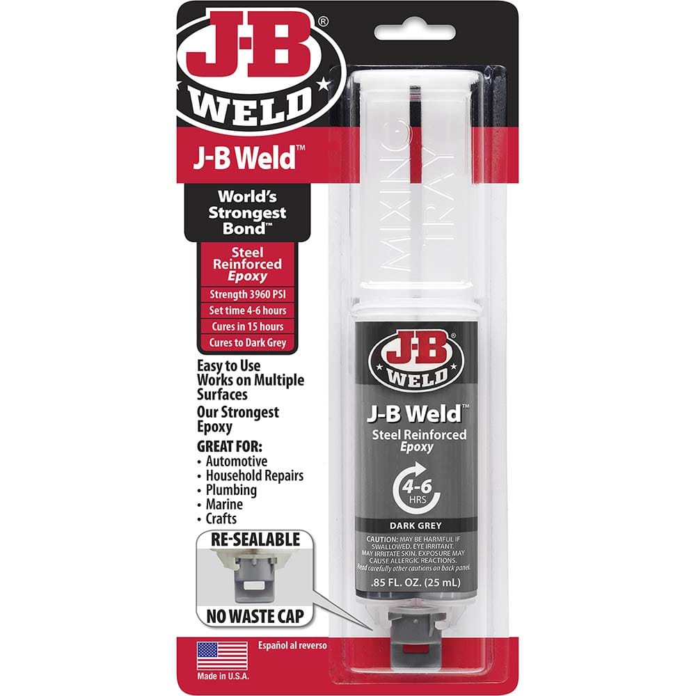 J-B Weld - Epoxy & Structural Adhesives; Type: Two Part Epoxy ; Container Size Range: Smaller than 1 oz. ; Container Size: 25 mL ; Container Type: Syringe ; Color: Dark Grey ; Bonds To: Metal; Plaster; Wood; Concrete - Exact Industrial Supply