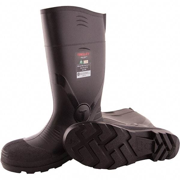 Tingley - Unisex (Men's 12, Women's 14) Medium Width Steel Knee Boots - Black, PVC Upper, PVC Outsole, PVC Liner 15" High, Pull-On - Eagle Tool & Supply