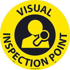 NMC - Visual Inspection Point, Anti-Skid Pressure-Sensitive Vinyl Floor Sign - Round, Black on Yellow, Adhesive Backed, For Restroom, Janitorial & Housekeeping - Eagle Tool & Supply