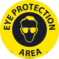 NMC - Eye Protection Area, Anti-Skid Pressure-Sensitive Vinyl Floor Sign - Round, Black on Yellow, Adhesive Backed, For Restroom, Janitorial & Housekeeping - Eagle Tool & Supply