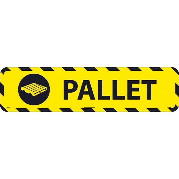 NMC - Pallet, Anti-Skid Pressure-Sensitive Vinyl Floor Sign - Rectangle, Black on Yellow, Adhesive Backed, For Restroom, Janitorial & Housekeeping - Eagle Tool & Supply