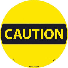 NMC - Caution, Anti-Skid Pressure-Sensitive Vinyl Floor Sign - Round, Black on Yellow, Adhesive Backed, For Restroom, Janitorial & Housekeeping - Eagle Tool & Supply