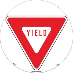 NMC - Yield, Anti-Skid Pressure-Sensitive Vinyl Floor Sign - Round, Red on White, Adhesive Backed, For Restroom, Janitorial & Housekeeping - Eagle Tool & Supply