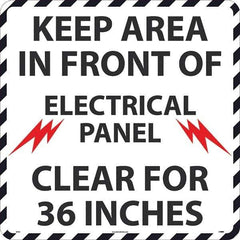 NMC - Keep Area in Front of Electrical Panel Clear 36", Anti-Skid Pressure-Sensitive Vinyl Floor Sign - Round, Black on White, Adhesive Backed, For Restroom, Janitorial & Housekeeping - Eagle Tool & Supply