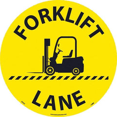 NMC - Forklift Lane, Anti-Skid Pressure-Sensitive Vinyl Floor Sign - Round, Black on Yellow, Adhesive Backed, For Restroom, Janitorial & Housekeeping - Eagle Tool & Supply