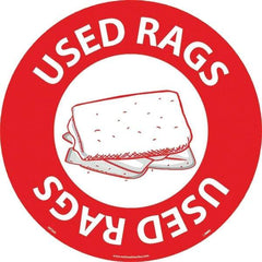 NMC - Used Rags, Anti-Skid Pressure-Sensitive Vinyl Floor Sign - Round, White on Red, Adhesive Backed, For Restroom, Janitorial & Housekeeping - Eagle Tool & Supply