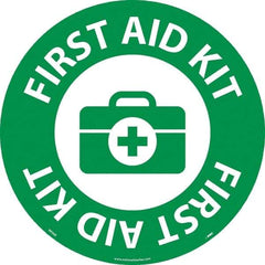 NMC - First Aid Kit, Anti-Skid Pressure-Sensitive Vinyl Floor Sign - Round, White on Green, Adhesive Backed, For Restroom, Janitorial & Housekeeping - Eagle Tool & Supply