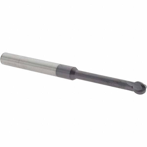 Accupro - 5/16" Diam, 0.266" LOC, 4 Flute Solid Carbide Ball End Mill - nACo Finish, Single End, 4" OAL, 5/16" Shank Diam, Undercutting - Eagle Tool & Supply