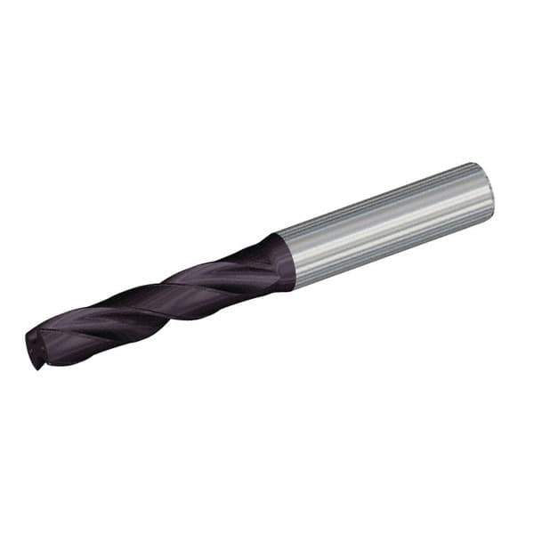Kennametal - 9.8mm 180° Spiral Flute Solid Carbide Screw Machine Drill Bit - TiAlN Finish, Right Hand Cut, 47mm Flute Length, 89mm OAL, Straight Shank, Through Coolant - Eagle Tool & Supply