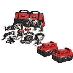 Porter-Cable - 20 Volt Cordless Tool Combination Kit - Includes 1/2" Drill/Driver, 1/4" Impact Driver, 6-1/2" Circular Saw, Reciprocating Tiger Saw, Jig Saw, Oscillating Multi-Tool, Cut-Off Tool, Grinder & Flashlight, Lithium-Ion Battery Included - Eagle Tool & Supply