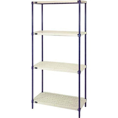 Quantum Storage - 72" High x 18" Wide x 36" Deep, 4 Shelf Ventilated Structural Open Plastic Shelving with Legs - Blue/White, 600 Lb Capacity - Eagle Tool & Supply